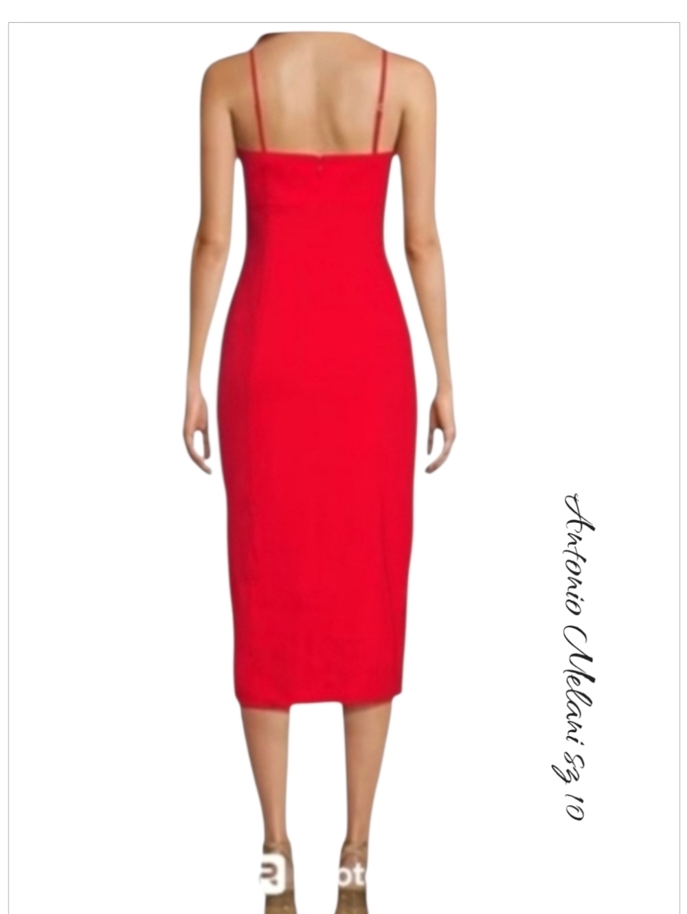 NWT Antonio Melani Marcie Stretch Linen Red Midi Dress Sweetheart Neck 10 - Picture 3 of 15